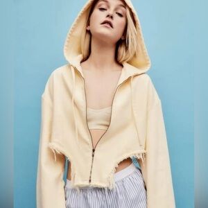 Zara small yellow frayed cropped asymmetrical hoodie